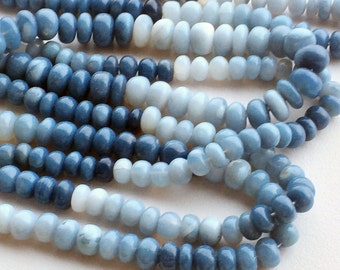 7-7.5mm Blue Opal Smooth Rondelle Beads, Blue Opal Plain Rondelles, Blue Opal Rondelle For Jewelry (8IN To 16IN Options) - AGA180