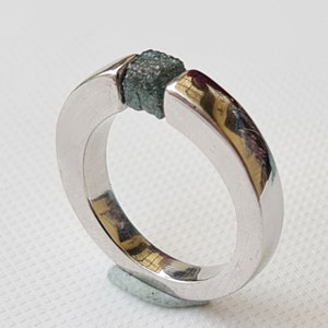Rohdiamant Ring in 925 Silber, Blauer Diamant Würfel Ring, Solider Stapelbarer Ring, Versprechensring, Zarter Minimalistischer Ring, Verlobungsring-PVD58