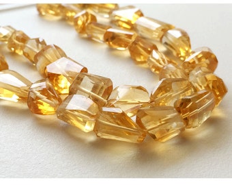 11.5x9.5mm - 23x12.5mm Citrine Faceted Nuggets, Citrine Step Cut Beads, Citrine Nuggets For Jewelry, Citrine Tumbles (5.5IN To 11IN Options)