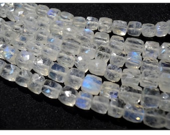 Cuentas facetadas de piedra lunar arcoíris de 5 mm, cubos facetados de piedra lunar, cubos de piedra lunar arcoíris para joyería (opciones de 4 a 8 pulgadas)