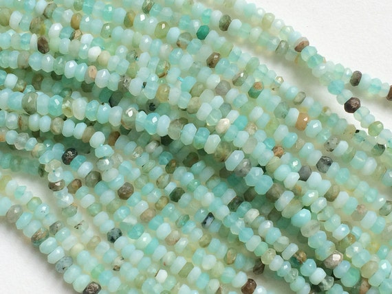 4mm Aqua Sea Green Opal Faceted Rondelle Beads Natural Aqua Opal