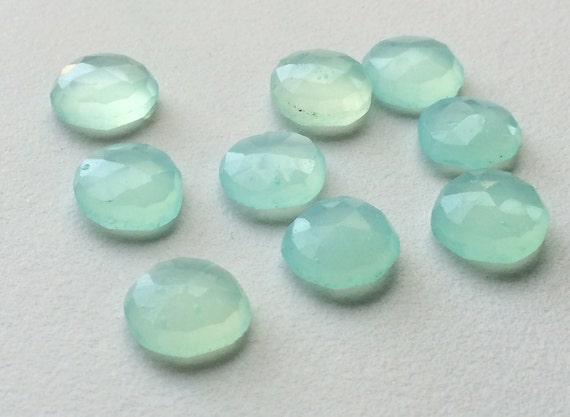 12mm Aqua Chalcedony Rose Cut Cabochons, Blue Faceted Flat Cabochons, Aqua Blue Rose Cut Gemstones For Jewelry (5Pcs To 20Pcs Options)