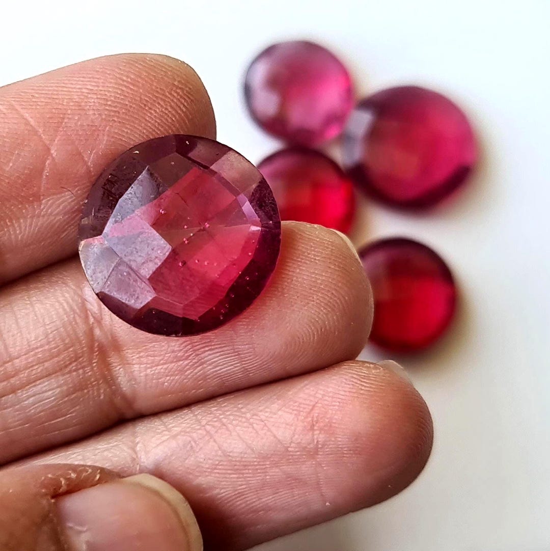 11.5-16 Mm Ruby Pink Colored Quartz, 3 Pieces Faceted Ruby Pink