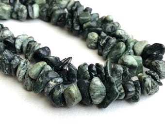 6-10mm Serpentine Chips, Dark Green Serpentine Beads, Natural Serpentine Chip, Serpentine For Necklace, 32 Inch (1Strand To 5Strand Options)