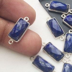 7x18.5mm Lapis Lazuli Double Loop Connectors, 925 Silver Connectors, Rectangle Faceted Connector For Jewelry 5 Pieces To 10 Pieces Options image 2