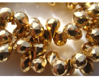 4x6-5x7mm Golden Pyrite Faceted Tear Drop, Gold Pyrite Faceted Briolette Beads, 19 Pieces Mystic Gold Pyrite For Jewelry - GPFTD