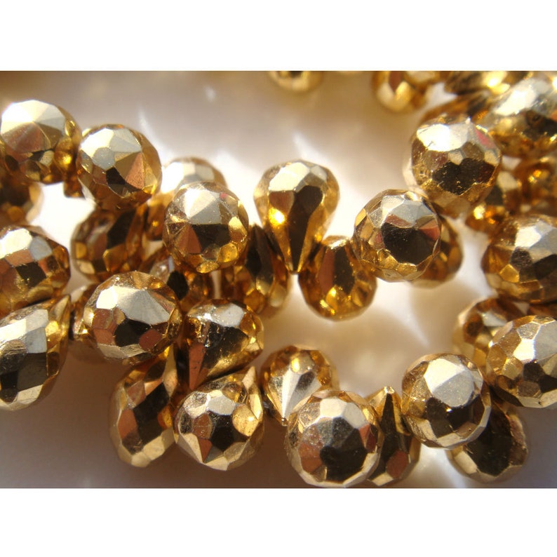 4x6-5x7mm Golden Pyrite Faceted Tear Drop, Gold Pyrite Faceted Briolette Beads, 19 Pieces Mystic Gold Pyrite For Jewelry GPFTD image 1