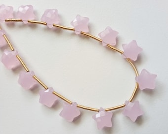 Perline sfaccettate a stella in calcedonio rosa da 10 mm, perline a forma di stella in calcedonio rosa, briolette a stella fantasia (opzioni da 4 a 8 pollici) - ADG353
