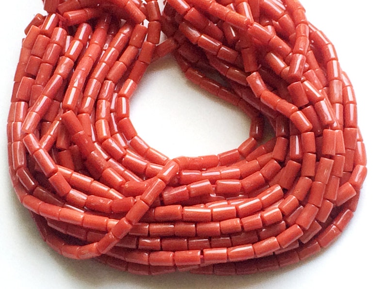 Original Coral Plain Rectangle Tube 60 Pcs 16 Inch RAMA84 Natural Italian Coral Italian Coral Beads 6-7mm Coral Necklace