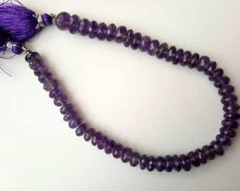 7-9mm Amethyst Faceted Rondelle Beads, Amethyst Gemstone Beads, Purple Amethyst Beads for Necklace  (4IN To 8IN) - ADG340