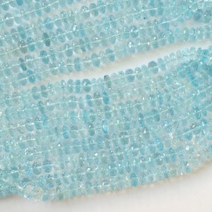 4.5mm Approx Blue Topaz Faceted Beads, Blue Topaz Micro Faceted Rondelles, Original Blue Topaz For Necklace (6.5IN To 13IN Options)