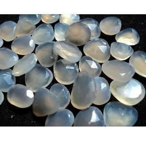14-20mm Grey Chalcedony Rose Cut Cabochons, Grey Rose Cut Flat Cabochons For Jewelry, Grey Chalcedony Faceted (5Pcs To 10Pcs Options)