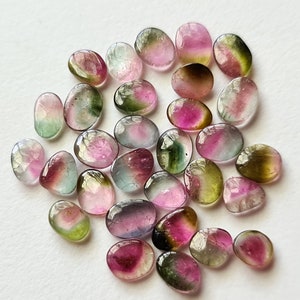 Peut inclure: Une collection de plus de 20 pierres pr&eacute;cieuses lisses de forme ovale, avec un m&eacute;lange de couleurs rose, verte et noire. Les pierres sont roul&eacute;es et polies, cr&eacute;ant une surface lisse et brillante.