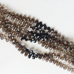 5x7mm Smoky Quartz Faceted Pear Briolette, Smoky Quartz Briolette Beads, Shaded Faceted Pear Smoky Quartz For Jewelry (4IN To 8IN Options)