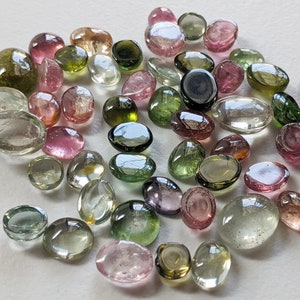 5-8mm Multi Tourmaline Plain Oval Cabochons, 5 Pcs Multi Tourmaline Flat Back Gemstones, Loose Oval Tourmaline Stones for Jewelry - APH68A