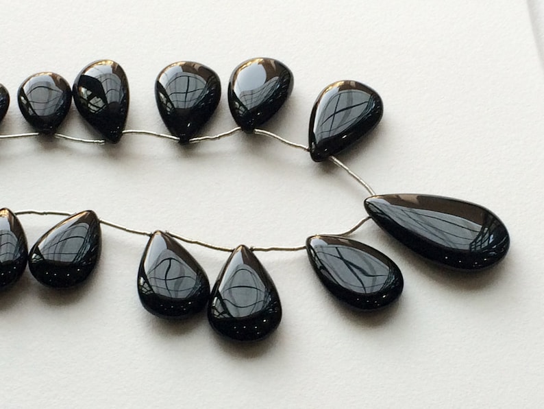 Black Onyx Gemstone Black Onyx Smooth Drop Briolettes 8 Inch Full Strand 13 Pieces AAAgems 34x20mm To 19x13mm Black Onyx Beads
