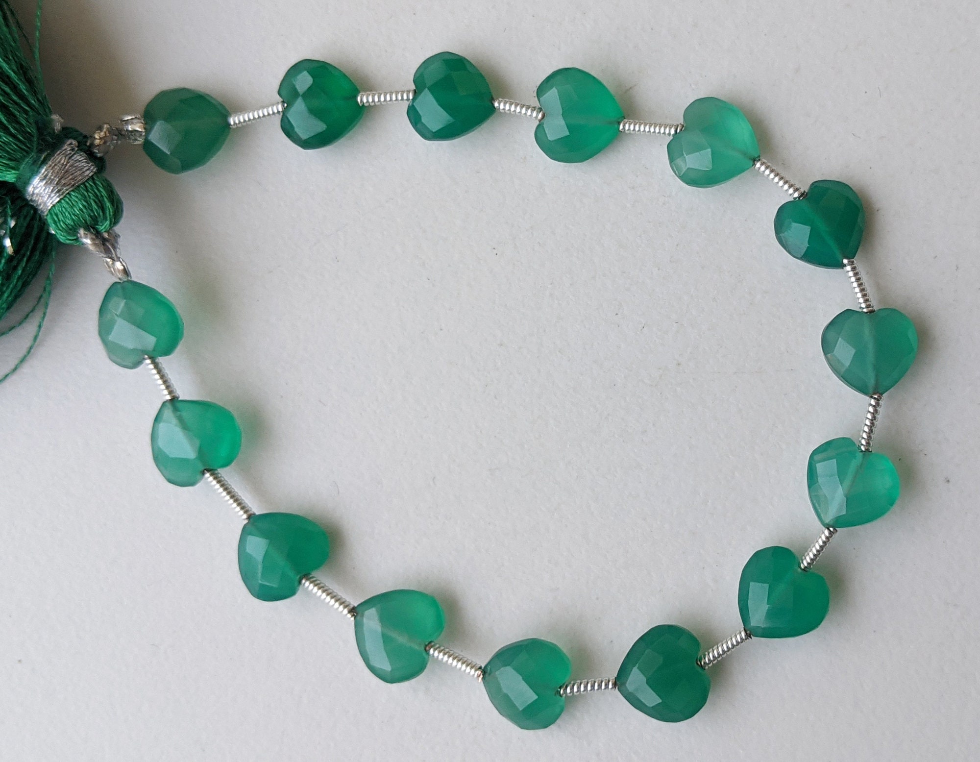 8mm Green Onyx Heart Beads, 7 Inch, 15 Pcs Green Onyx Faceted Heart Straight Drill Beads, Natural Green Onyx for Jewelry - ADG392