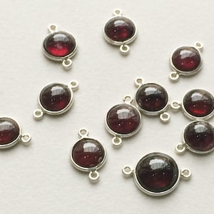 8-11mm Garnet Double Loop Connectors, Garnet 925 Silver Connectors, Round Garnet Bezel Connectors, Silver Charm (5Piece To 10Piece Options)