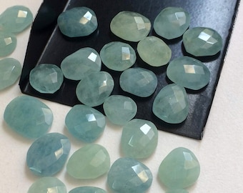 11-14mm Aquamarine Rose Cut Cabochons, Natural Aquamarine Flat Back Cabochons, Loose Faceted Aquamarine Gemstones (5Pcs To 10Pcs Options)