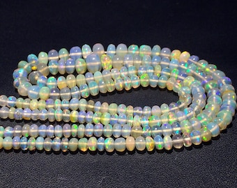 3mm To 3.5mm Ethiopian Welo Opal Smooth Rondelle Beads, Ethiopian Opal Plain Rondelles, Fire Opal Beads For Jewelry (8IN To 16IN Options)