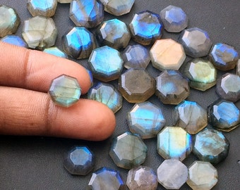 10-12mmLabradorite Octagon Cabochons, Labradorite Flat Back Cabochons, Loose Faceted Fancy Cabochons For Jewelry (5Pcs To 10Pcs Options)