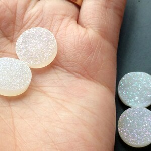 14mm White Round Druzy, Titanium White Druzy Matched Pairs For Studs, White Round Druzy For Jewelry, Druzy Cabochon (2Pcs To 50Pcs Options)