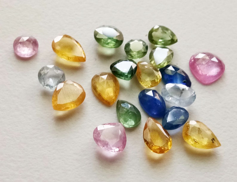 5 Pcs Multi Sapphire Faceted Flat Back Cabochons Natural Mix Shape Multi Sapphire Cabochons PSG99 4-7mm Loose Sapphire Cabochons