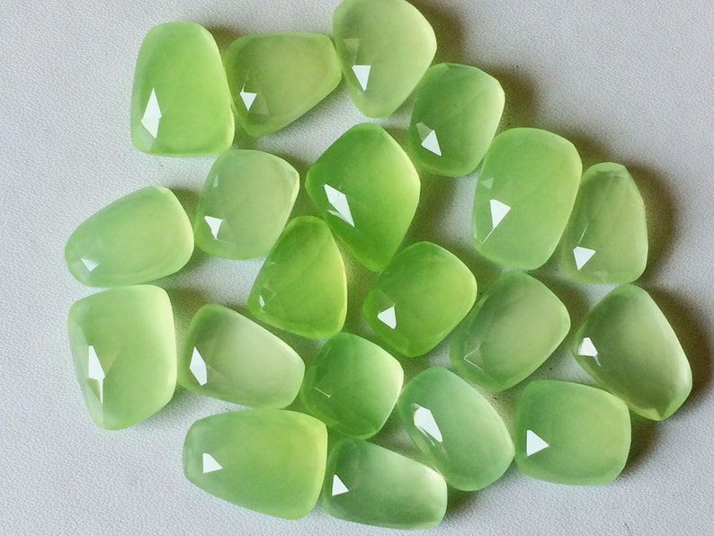 17-20mm Apple Green Chalcedony Cabochons, Green Chalcedony Rose Cut Flat Back Cabochons For Jewelry, Apple Cabochon 5Pcs To 10Pcs Options image 4