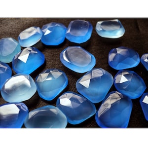 3 pieces of BLUE CALCEDONY PEARS facetted 19x14mm to 14x18mm