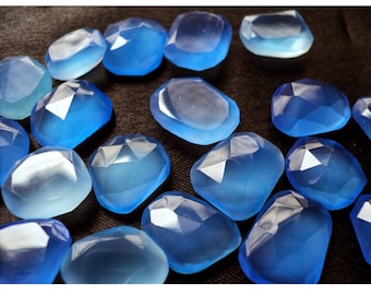 11x12mm To 12x15mm Blue Chalcedony Rose Cut Cabochons, Blue Flat Cabochons, Blue Rose Cut Gemstones For Jewelry (5Pcs To 20Pcs Options)