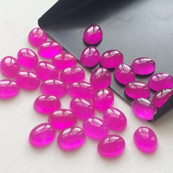 7x9mm Hot Pink Chalcedony  Plain Oval Cabochons, 15 Pieces Loose Pink Chalcedony, Pink Cabochons For Jewelry - KRS247