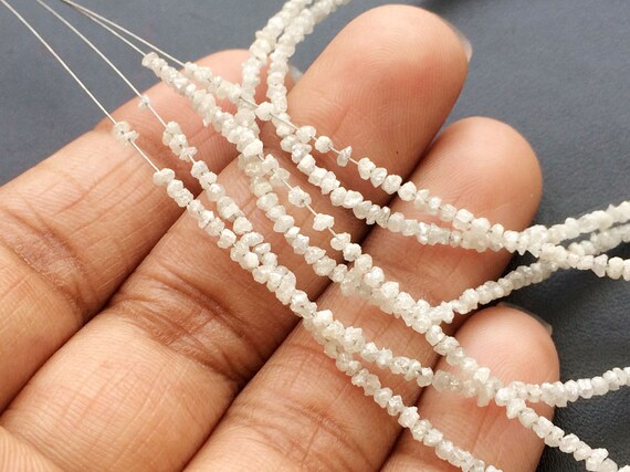 1.5-2.5mm White Rough Diamond Beads, Natural White Raw Uncut Diamond Beads,  Raw Diamonds for Jewelry 4IN to 16IN Options DDP15 