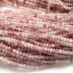 3-3.5mm Strawberry Quartz Faceted Rondelle Beads, Pink Strawberry Quartz Beads, Strawberry Quartz For Jewelry (1ST To 5ST Options)