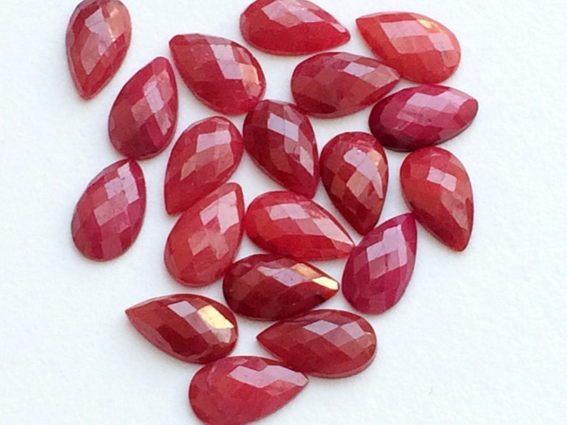 13x8mm Red Corundum Cabochons, Red Corundum Pear Rose Cut, Loose Red Corundum Flat Back Cabochons For Jewelry 10Pcs To 20Pcs Options image 3