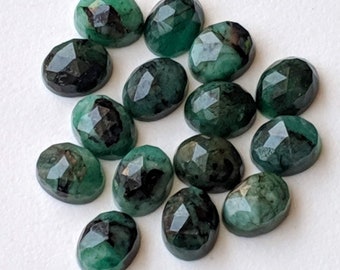 7 x 9 mm smaragd roos geslepen cabochons, natuurlijke smaragd ovaal gefacetteerde platte achterkant cabochons, 5 stuks losse smaragd stenen voor sieraden-PDG129