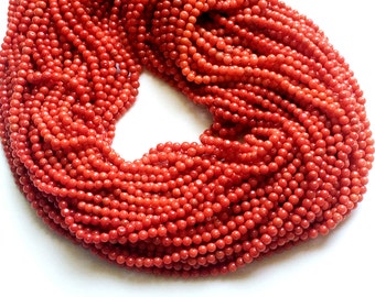 4mm Italian Coral Bead, Natural Italian Coral, Original Coral Plain Round Balls, Coral Plain Beads For Jewelry (4IN To 16IN Option) - RAMA82