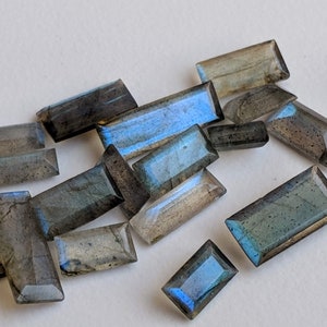 5x7mm - 5x15mm Labradorite Rectangle Cut Stone, 5Pcs Labradorite Pointed Back Emerald Cut Stone, Loose Blue Fire Gems For Jewelry - PDG116