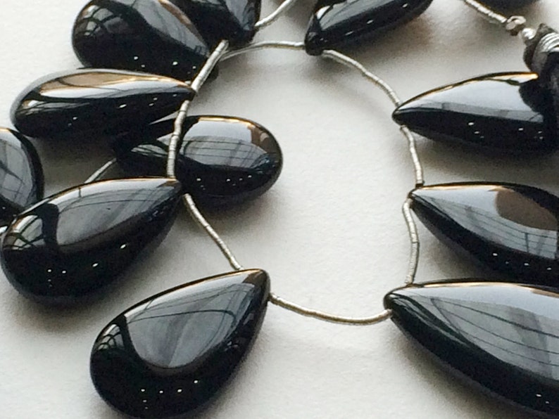 Black Onyx Gemstone Black Onyx Smooth Drop Briolettes 8 Inch Full Strand 13 Pieces AAAgems 34x20mm To 19x13mm Black Onyx Beads