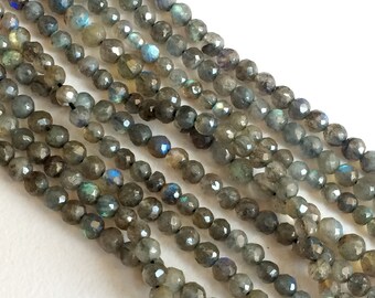 3-3.5mm Labradorite Faceted Round Beads, 13 Inch Natural Labradorite Faceted Ball Beads, Blue Fire Gemstone (1Starnd To 5Strands Option)