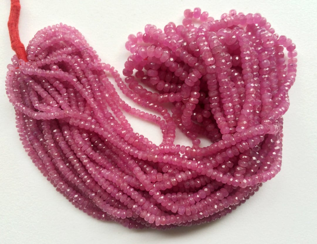 Gold & Diamond Pink Sapphire Faceted Rondelle Beaded Necklace main image 0