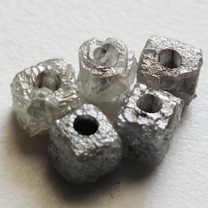 4.5-5mm Grey Raw Diamond Cubes, 1 Pc Box Shaped Grey Diamond Cube, 2mm Hole Rare Loose Natural Rough Uncut Diamond Cubes for Jewelry-PPD938