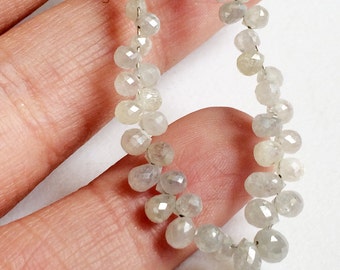 2 x 2,5 mm-2 x 3 mm białe diamentowe fasetowane koraliki briolette, naturalne lśniące, surowe diamentowe łezki, diamentowe krople do biżuterii (od 2 do 10 szt.)