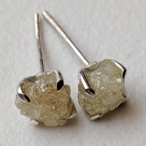 5-5.5mm Light Yellow Raw Diamond Studs, 2 Pc Matched Pair Rough Diamond Studs, 925 Sterling Silver Raw Diamond Earrings Prong Setting-PPD570