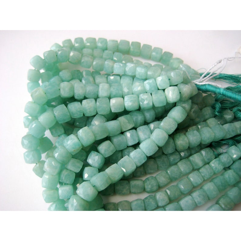 8-9mm Beads Gemstone Beads Amazonite Box Bead 12 Pieces Approx Faceted Box Beads 4.5 Inch Half Strand