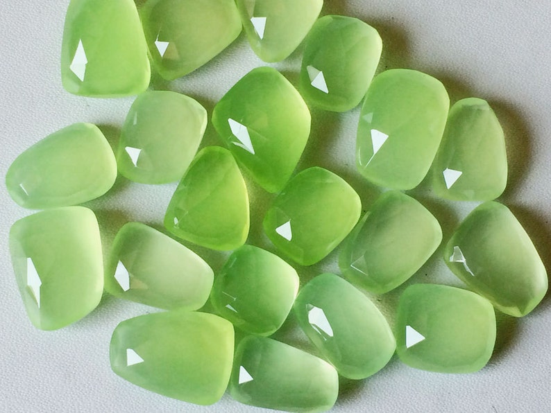17-20mm Apple Green Chalcedony Cabochons, Green Chalcedony Rose Cut Flat Back Cabochons For Jewelry, Apple Cabochon 5Pcs To 10Pcs Options image 1