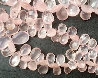 7x11mm - 8x13mm Rose Quartz Beads Faceted Pear Beads, Rose Quartz Briolettes, Rose Quartz Pear Beads For Jewelry (4IN To 8IN Options)