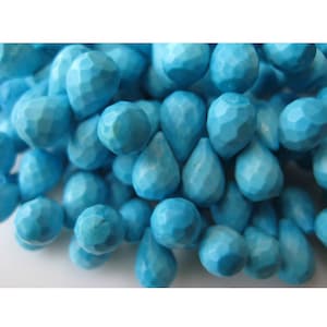7x10mm Chinese Turquoise Faceted Drop Briolettes, Chinese Turquoise Faceted Tear Drop Beads, Chinese Turquoise Drop For Jewelry (4IN To 8IN)