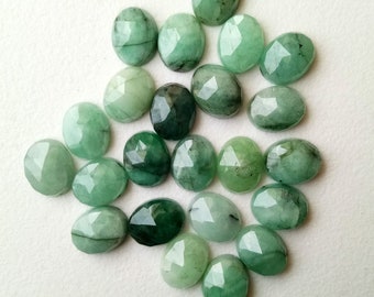 7x9mm Emerald Rose Cut Cabochons, Natural Emerald Oval Flat Back Cabochons For Jewelry, Loose Emerald Stones (5Pcs To 10Pcs Options)