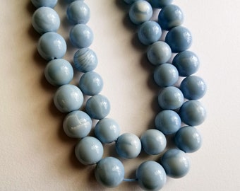 8-9mm Blue Opal Plain Round Beads, Natural Blue Opal Plain Round Balls, Blue Opal For Necklace (6IN To 12IN Options) - ADG278