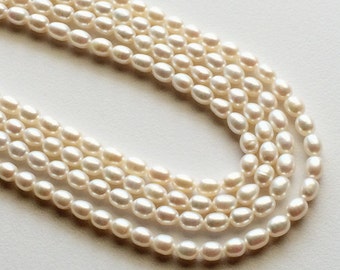 6.5mmx5.5mm Natural Pearls, Natural Fresh Water Rice Pearls, Ivory Color Pearls, Each, 16 Inch Strand, 60 Pieces, Pearl For Jewelry - PG0114